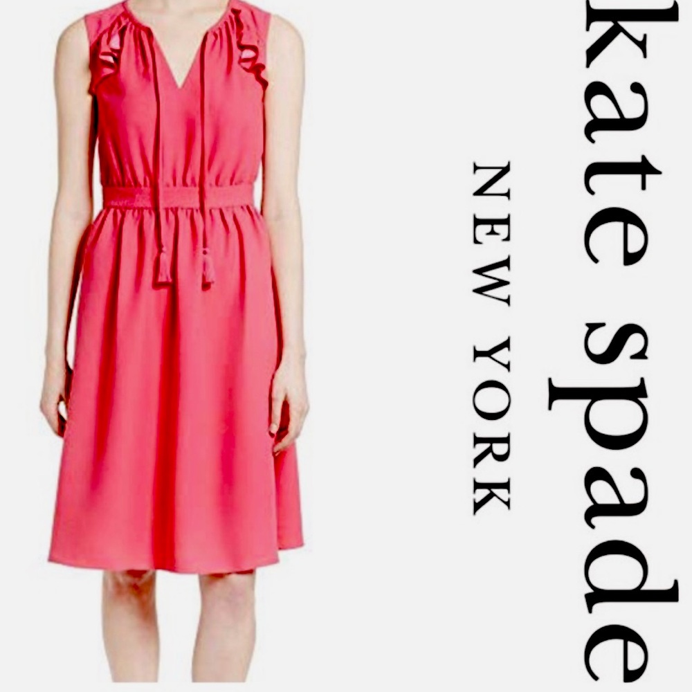 KATE SPADE NEW YORK Rambling Roses Crepe Ruffle Dress Pink Size 2 XS Brand New